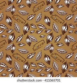 seamless pattern of cocoa, cocoa beans, cocoa bean half