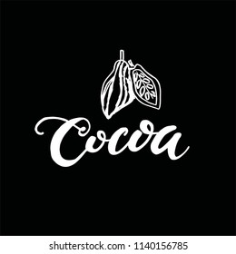 Seamless pattern with cocoa beans on black background. Cute doodle illustration.