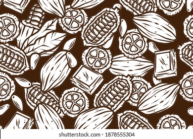 Seamless pattern of cocoa, monochrome vector