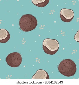 Seamless pattern with coconut. Cute pattern for packaging paper, fabric, textiles, decor elements. Stock vector illustration.
