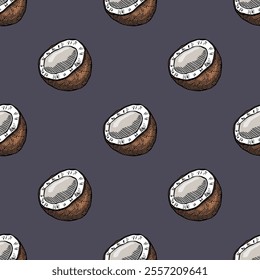 Seamless pattern with coconut doodle for decorative print, wrapping paper, greeting cards, wallpaper and fabric