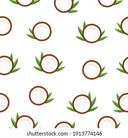 Patrón sin foco con coco y hojas. Fondo blanco con cocos deliciosos. Ilustración de verano del vector