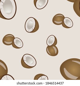 Seamless pattern of coconut nut. Vector illustration isolated on a violet background. Texture for fabrics, textiles, menus, packaging, website, etc.