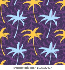 Seamless pattern with coconut palm tree silhouettes. Repeating background. Fabric design