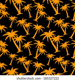 Seamless Pattern with Coconut Palm Trees. Endless Print Silhouette Texture. Forest. Hand Drawing. Retro. Vintage Style - vector 