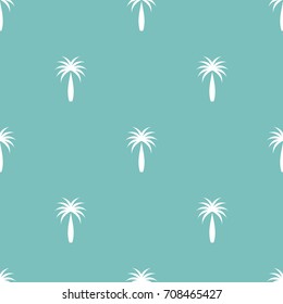 Seamless pattern. Coconut tree, Palm tree, white picture on soft blue background. Use for backgrounds, wall paper, tile floor, fabric, books, and anything else that you want.