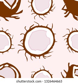Seamless pattern, coconut, tropical exotic friuts and nuts.