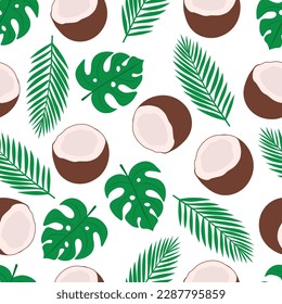 Seamless pattern coconut tropical leaves vector illustration