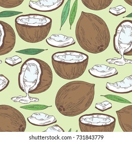 Seamless pattern with coconut. Vector hand drawn illustration