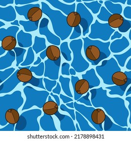 Seamless pattern with coconut in water. Vector colored summer background.