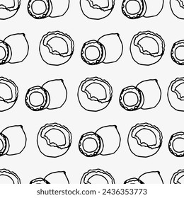 Seamless pattern with coconuts. Contour drawing vector illustration. Perfect for wallpapers, wrapping papers, restaurant menu, web page background, textile 