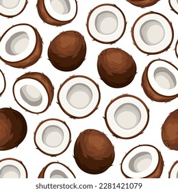 Seamless pattern with coconuts on a white background. Vector illustration