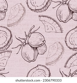 Seamless pattern with coconuts. Summer and paradise background. Wallpaper, print, wrapping paper, modern textile design, banner, poster. Vector illustration.