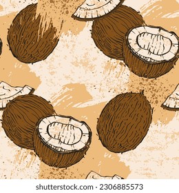 Seamless pattern with coconuts. Summer and paradise background. Wallpaper, print, wrapping paper, modern textile design, banner, poster. Vector illustration.