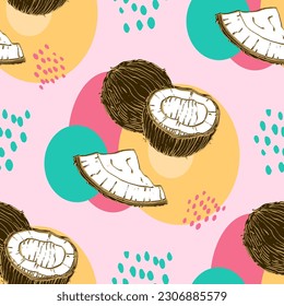 Seamless pattern with coconuts. Summer and paradise background. Wallpaper, print, wrapping paper, modern textile design, banner, poster. Vector illustration.