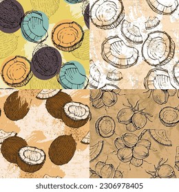 Seamless pattern with coconuts. Summer and paradise background. Wallpaper, print, wrapping paper, modern textile design, banner, poster. Vector illustration.
