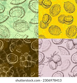 Seamless pattern with coconuts. Summer and paradise background. Wallpaper, print, wrapping paper, modern textile design, banner, poster. Vector illustration.