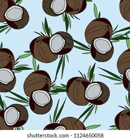 Seamless pattern with coconuts. Tropical abstract background in retro style. Easy to use for backdrop, textile, wrapping paper, wall posters.