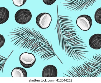 Seamless pattern with coconuts. Tropical abstract background in retro style. Easy to use for backdrop, textile, wrapping paper, wall posters.