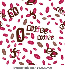 Seamless Pattern with cofee and text. Elements are not cropped. Pattern under the mask. Perfect design for box, textile, posters, cards, etc.
