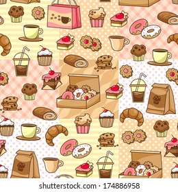 seamless pattern with coffee and bakery goods