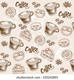seamless pattern coffee and bakery products