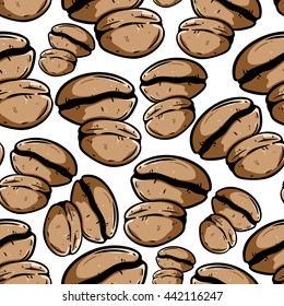 Seamless pattern of coffee bean with color and using doodle art