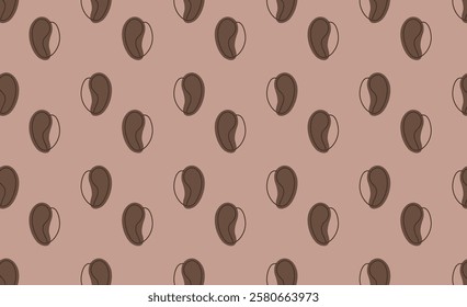 Seamless pattern with a coffee bean icon in the fashionable color of 2025. Vector graphics. Linear style