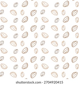 Modelo inconsútil del grano de café hecho de trazos marrones coloridos. 