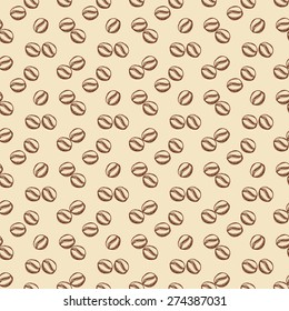 Patrón transparente con grano de café en forma de contorno. Fondo del café. Ilustración vectorial.