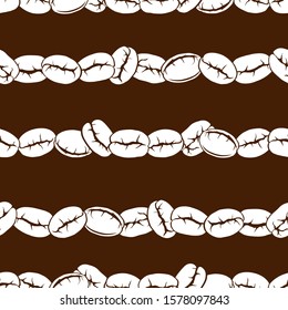 Seamless pattern of coffee beans arranged in rows