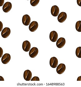 Seamless pattern with coffee beans, 
brown vector sketch on a white background. Suitable for fabrics, packaging, dishes, cafes, menus, desserts, napkins, tablecloths, wallpaper.