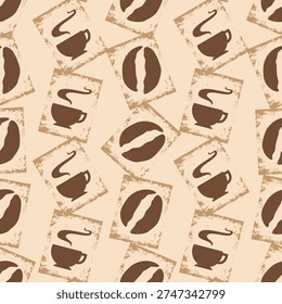 Seamless pattern of coffee beans and cups for backgrounds, packaging, fabric motifs and wall decorations