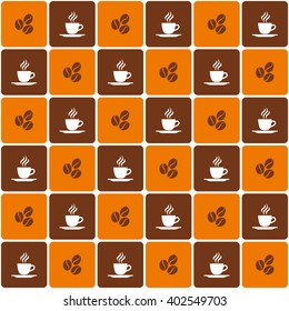 seamless pattern with coffee beans and cups
