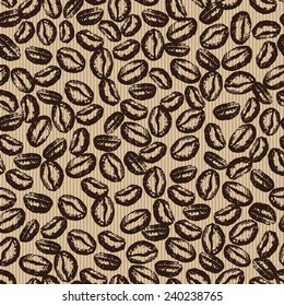 Seamless pattern with coffee beans, drawing hand, vector illustration, paper, textile, fabric, wrapper, wallpaper, vector