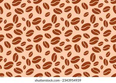 Seamless pattern of coffee beans, fragrant black pattern, coffee shop. Brown coffee background pattern in flat style, coffee beans.