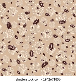 Seamless pattern of coffee beans with grunge background. For wrapping paper, design. Grunge style. Vector illustration.