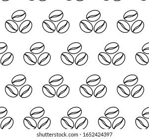 Seamless pattern of coffee beans. Hand-drawn outline doodle background for packaging, banner, design of social networks of coffee houses. Stock vector illustration isolated on transparent background.