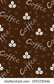 Seamless pattern with coffee beans and the inscription coffee. Suitable for fabrics, banners, posters, coffee shop decoration. Vector