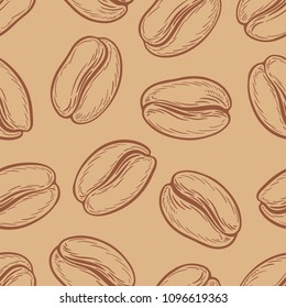 Seamless pattern with coffee beans. Neutral background. Decorative doodle vector illustration