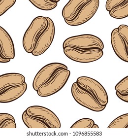 Seamless pattern with coffee beans. Neutral background. Decorative doodle vector illustration