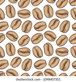 Seamless pattern with coffee beans. Neutral background. Decorative doodle vector illustration