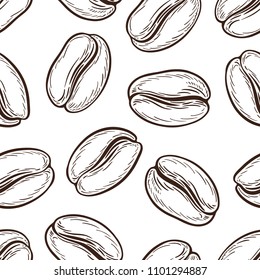 Seamless pattern with coffee beans. Neutral background. Decorative doodle vector illustration