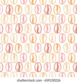 Seamless pattern with coffee beans. Neutral background. Decorative doodle vector illustration