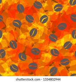 Seamless pattern. Coffee beans on the grunge red background