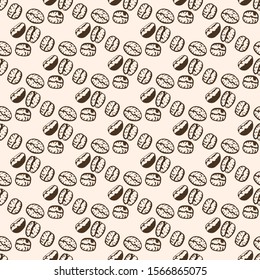 Seamless pattern with coffee beans on beige background. Vector illustration for the design for packaging, background, wrapping. Endless texture.