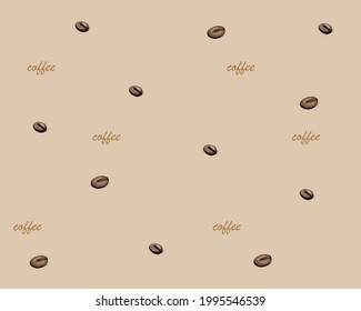 Seamless pattern of coffee beans on light brown background. Paper and fabric design vector. Coffee decoration.   