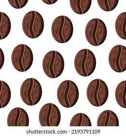 Seamless pattern of coffee beans on a white background.Vector pattern can be used in textiles, packaging, coffee shop menus.