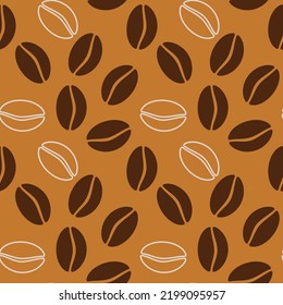 Seamless pattern with coffee beans on a brown background.