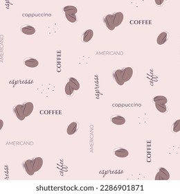 seamless pattern with coffee beans on beige background